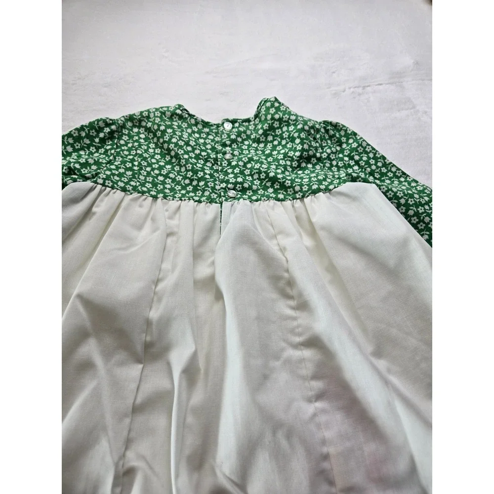 Vintage‎ Nannette Girls Green White Floral Birdhouse Applique Dress Size 6 99425